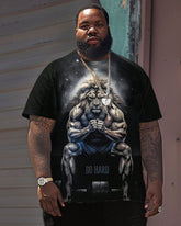 Men's Plus Size Strong Lion Print Short Sleeve T-Shirt and Shorts Set